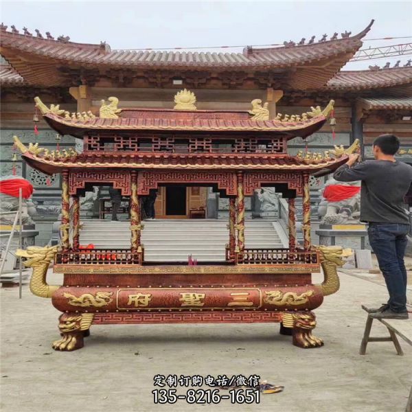 景區寺廟大殿門前擺放鑄銅八柱燒香香爐擺件