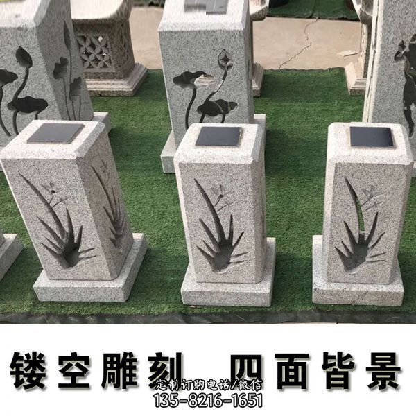 柱頭燈太陽能石燈籠鏤空雕刻現代風大理石別墅庭院擺件草坪燈