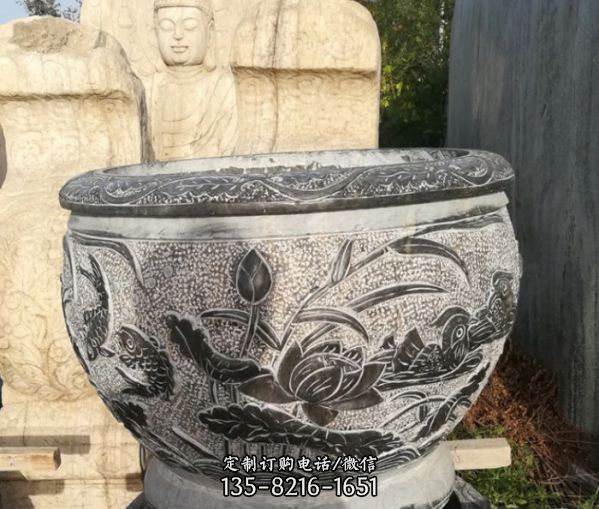 公園鴛鴦荷花浮雕蓮花水缸雕塑