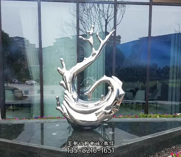 酒店門口裝飾擺件不銹鋼鏡面海浪浪花雕塑