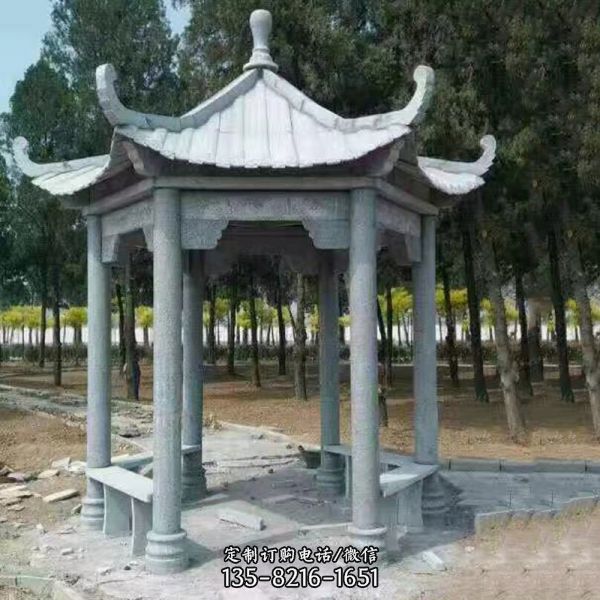 公園景觀擺放休息青石六角座椅涼亭