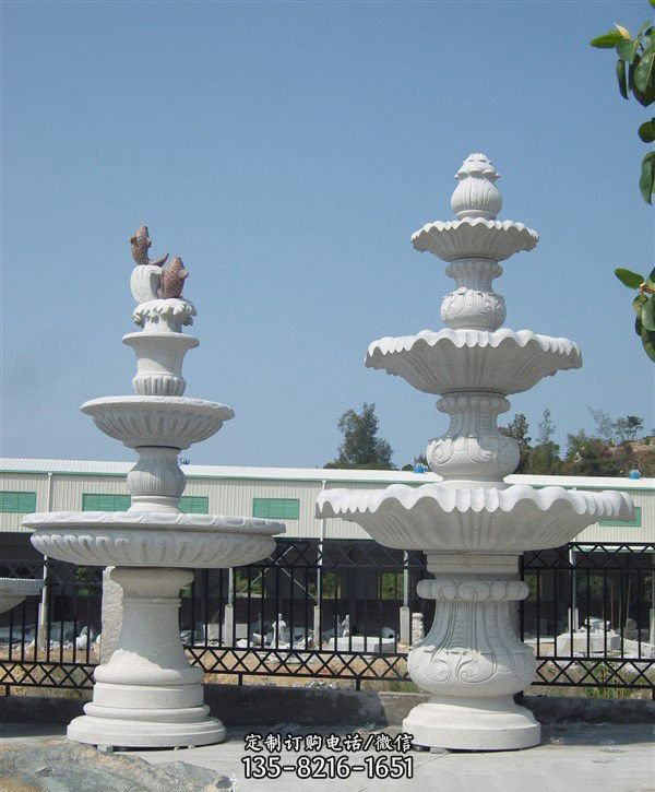 公園擺放漢白玉簡約三層噴泉雕塑
