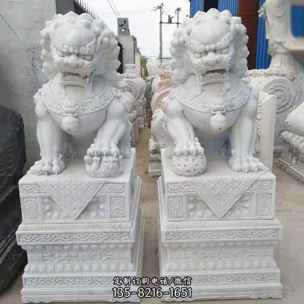 陵園一對大理石石雕獅子雕塑