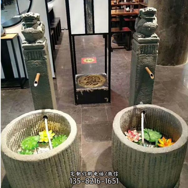 酒店室內擺放老舊石槽石頭魚缸花盆石缸水槽庭院陽臺流水景觀組合