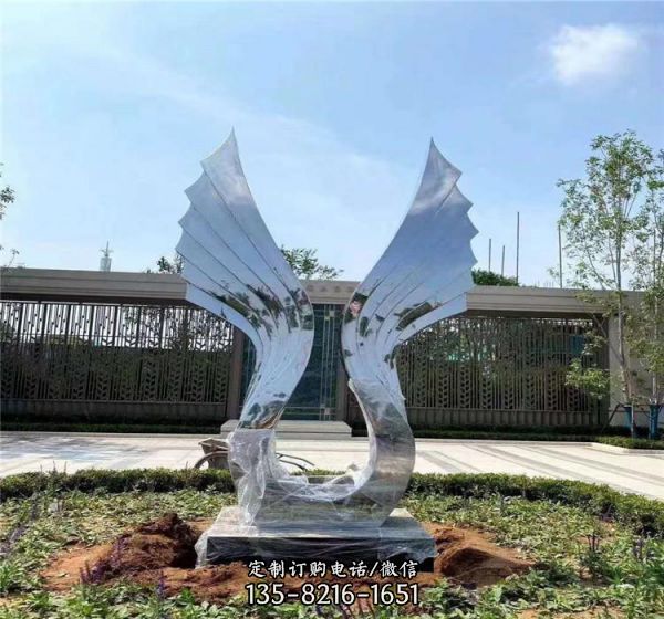 不銹鋼鏡面抽象個性翅膀雕塑