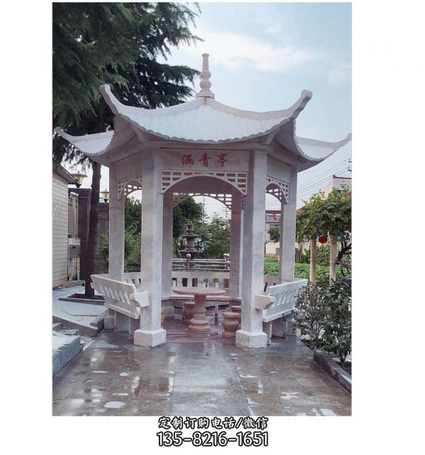 戶外花園景觀擺放大理石仿古六角涼亭