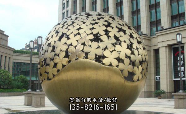 酒店倡議噴金烤漆創意花花球體雕塑