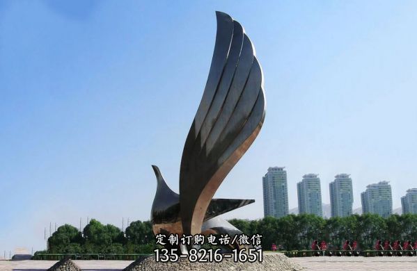 城市海中月不銹鋼鏡面創造抽象鴿子雕塑