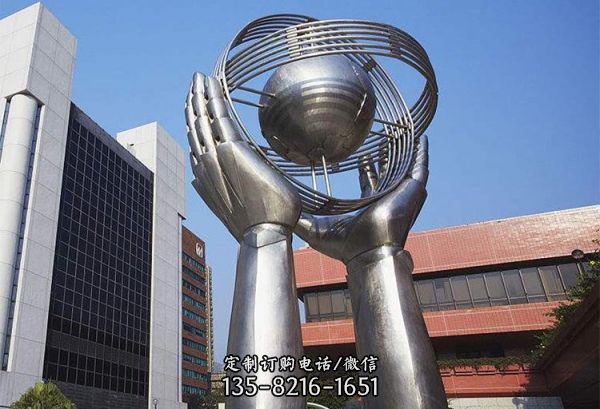 校園不銹鋼大型手托舉地球儀雕塑