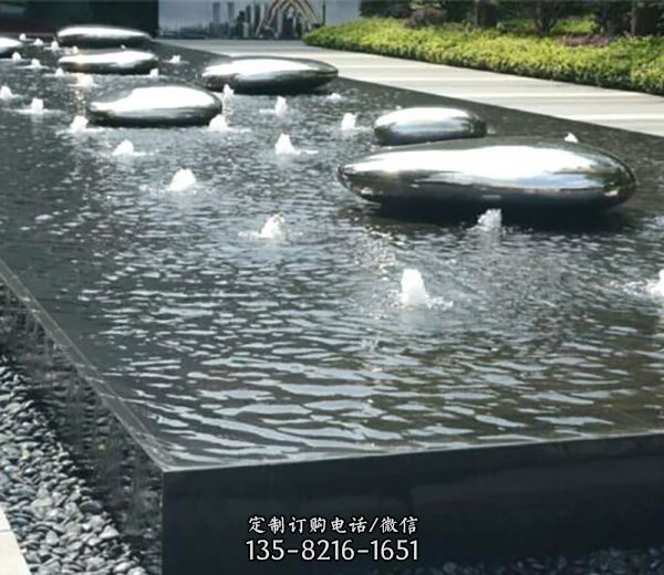 公園噴泉不銹鋼多個鵝卵石雕塑