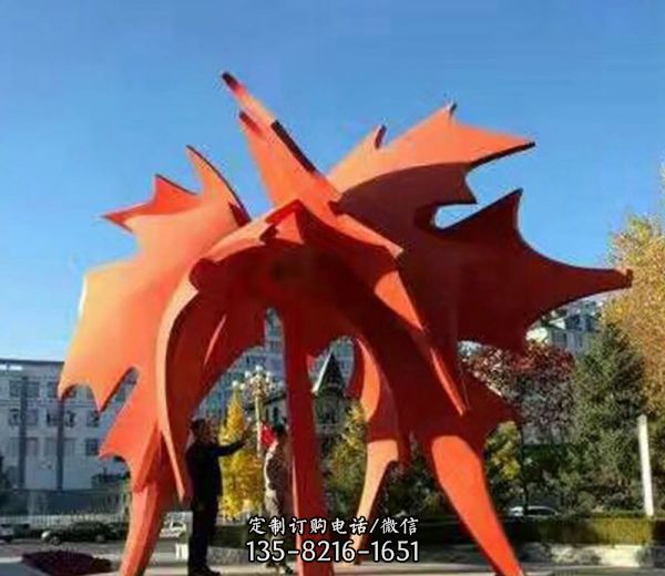 戶外景區(qū)不銹鋼創(chuàng)意抽象公園景觀楓葉雕塑