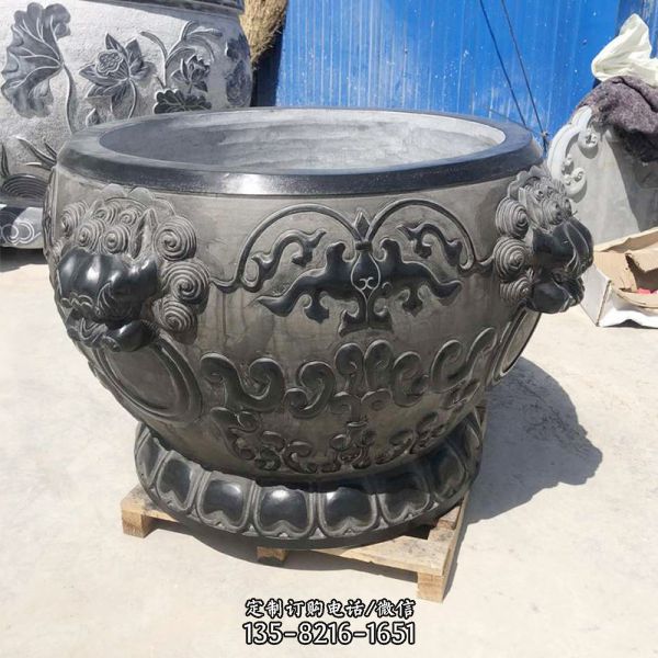 仿古做舊庭院青石石雕浮雕花盆雕塑