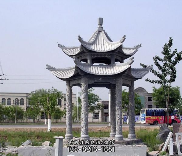 公園廣場雕刻花紋雙層古建筑涼亭雕塑