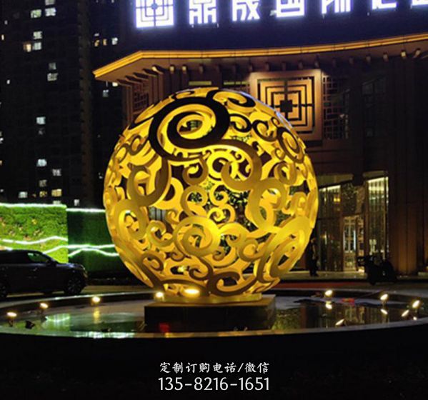 酒店創意不銹鋼照明金色鏤空球雕塑