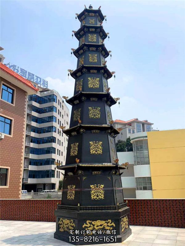 寺院戶外景觀擺放鑄鐵多層佛塔雕塑