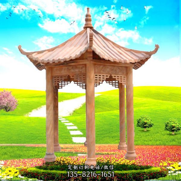戶外公園雕刻鏤空六角仿古建涼亭
