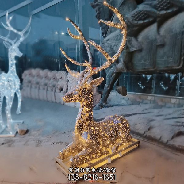 戶外景區(qū)照明金色梅花鹿雕塑