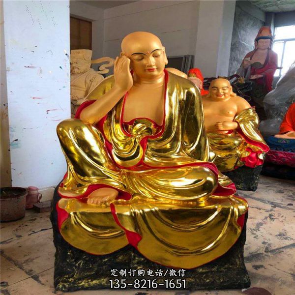 玻璃鋼彩繪貼金鎏金寺廟十八羅漢雕塑