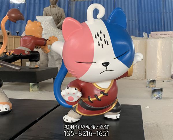 玻璃鋼卡通功夫小貓人偶造型公園廣場雕塑