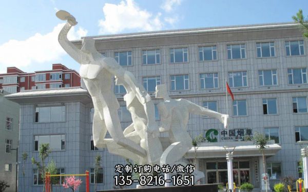 企業(yè)擺放不銹鋼抽象打乒乓球人物雕塑