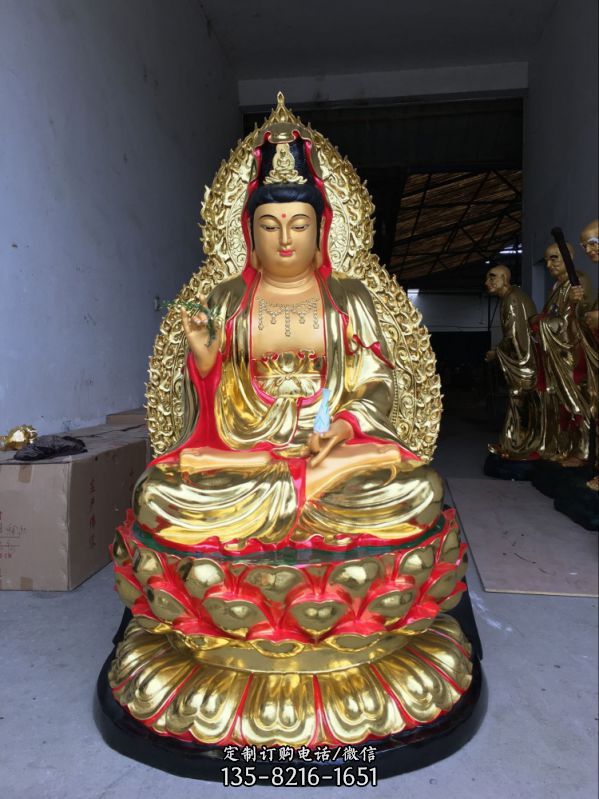 玻璃鋼彩繪噴金烤漆廟宇供奉佛像三圣雕塑
