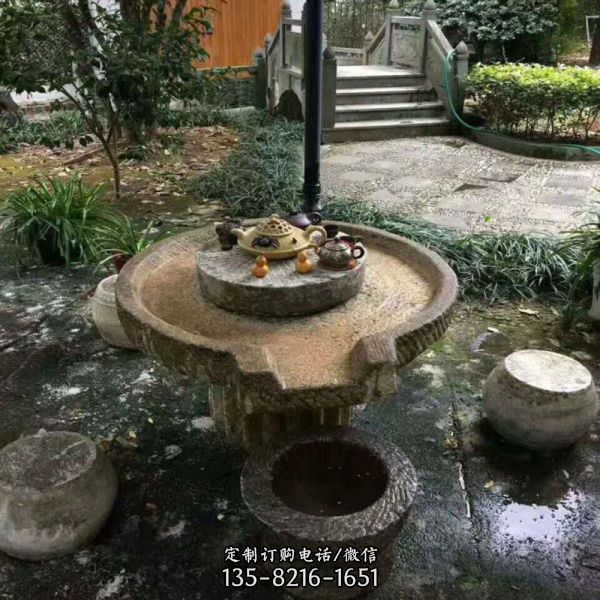 老石槽流水組合擺件 民間老石磨庭院石桌擺件