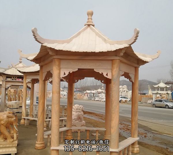 花園廣場休閑區擺放大理石休閑涼亭座椅