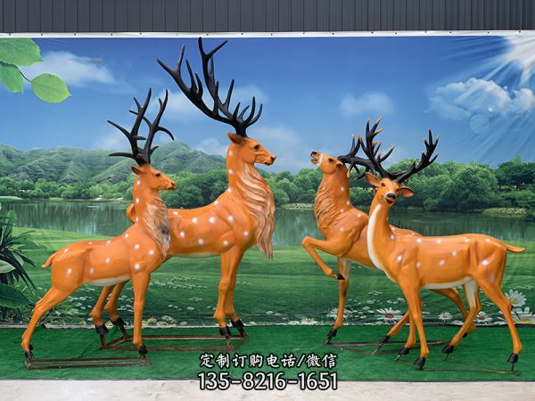 公園四只玻璃鋼彩繪梅花鹿雕塑