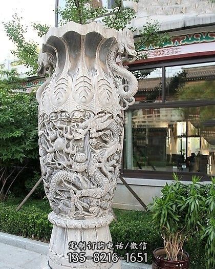 博物館城市廣場漢白玉龍騰花瓶石雕