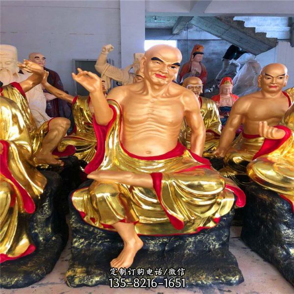 玻璃鋼彩繪寺廟供奉佛像十八羅漢雕塑