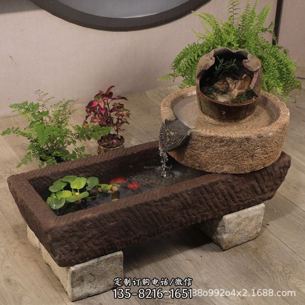 石槽馬槽石磨魚(yú)缸花盆庭院景觀家用戶外流水組合石雕擺件_5280