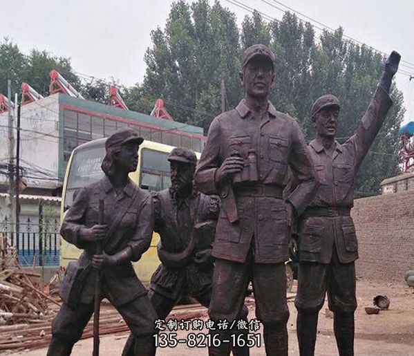 景區園林玻璃鋼仿銅創意看遠方的八路軍雕塑