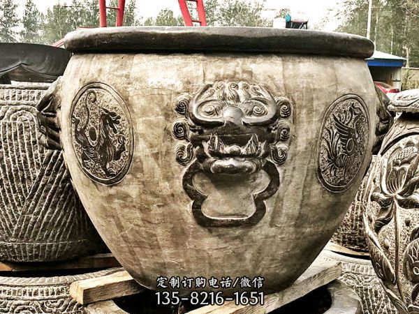 大型戶外景觀青石仿古做舊缸雕塑