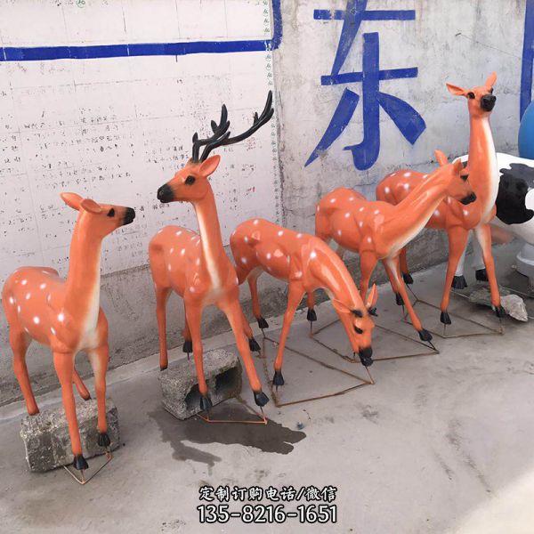 玻璃鋼彩繪戶外園林景觀梅花鹿雕塑