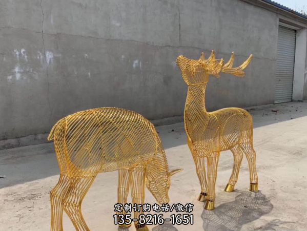 公園不銹鋼鏤空金屬梅花鹿雕塑