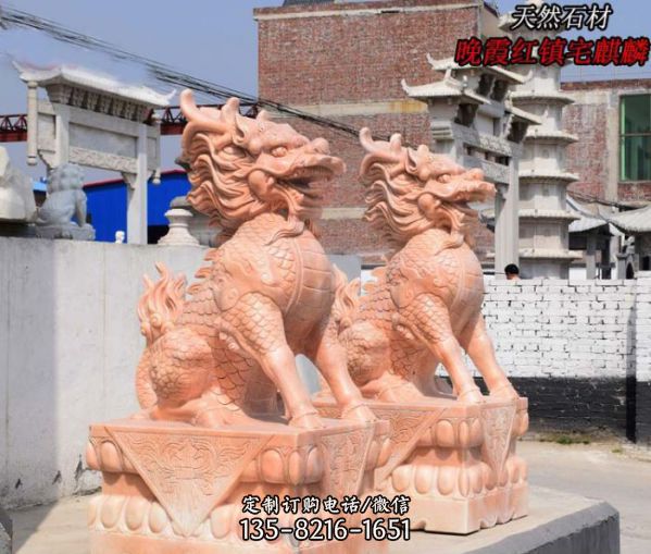 景區庭院門口天然石材石雕神獸麒麟雕塑