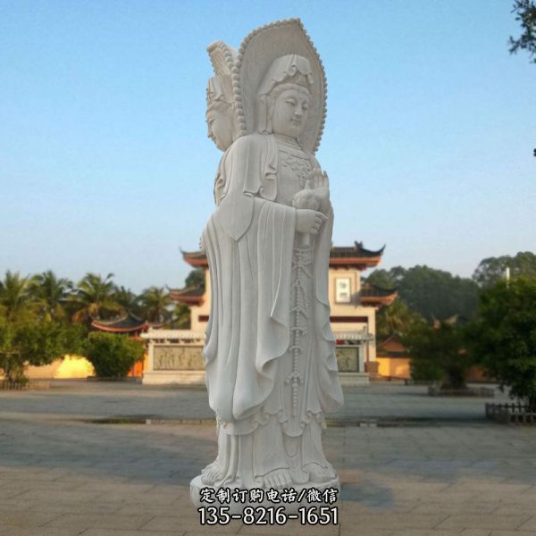 漢白玉佛像雕塑之三面觀音雕塑