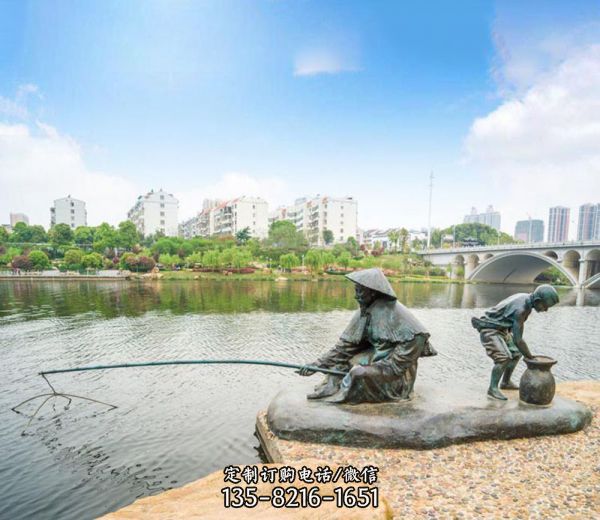 鑄造漁翁釣魚公園景觀青銅雕塑