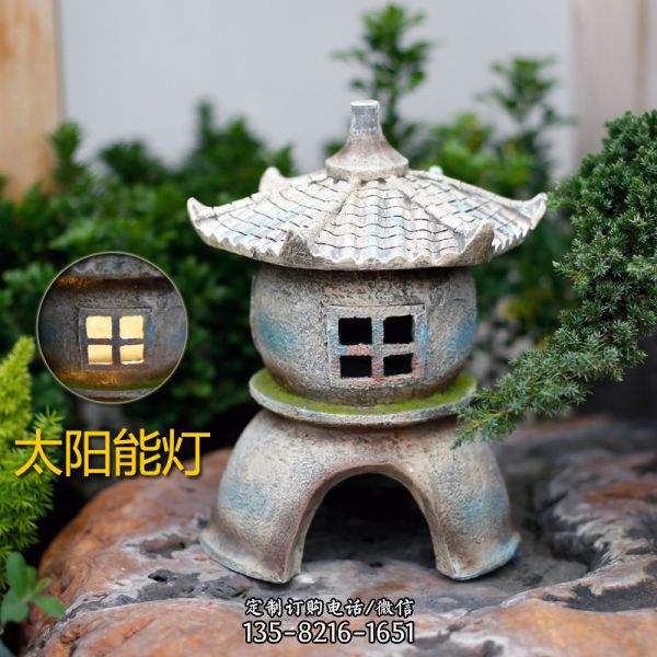 中式庭院石燈陽臺石雕燈新中式露天草坪水景圓形燈小品