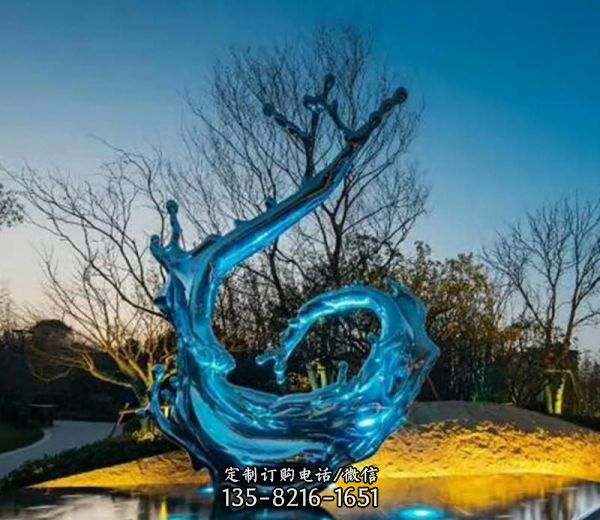 海邊裝飾一朵藍色不銹鋼海浪浪花雕塑