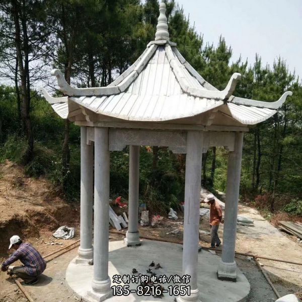 山景區擺放大理石仿古六角休息涼亭