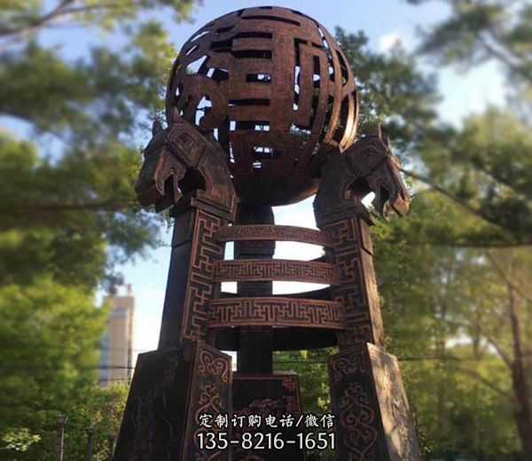 庭院創(chuàng)意抽象仿古做舊鏤空球雕塑