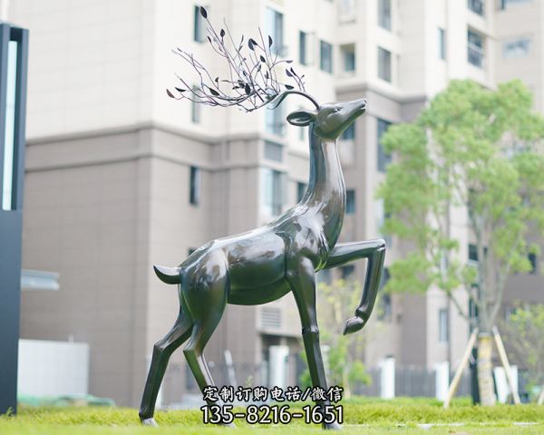 校園景觀裝飾品不銹鋼仿銅梅花鹿雕塑