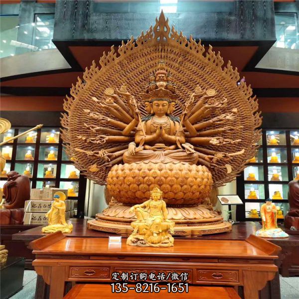 不銹鋼噴金烤漆浮雕景區寺廟供奉千手觀音雕塑