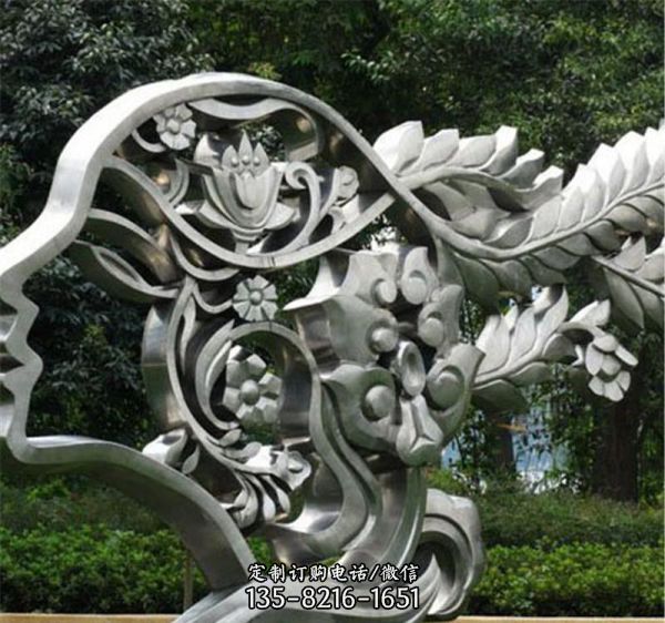 不銹鋼公園抽象美女頭像雕塑