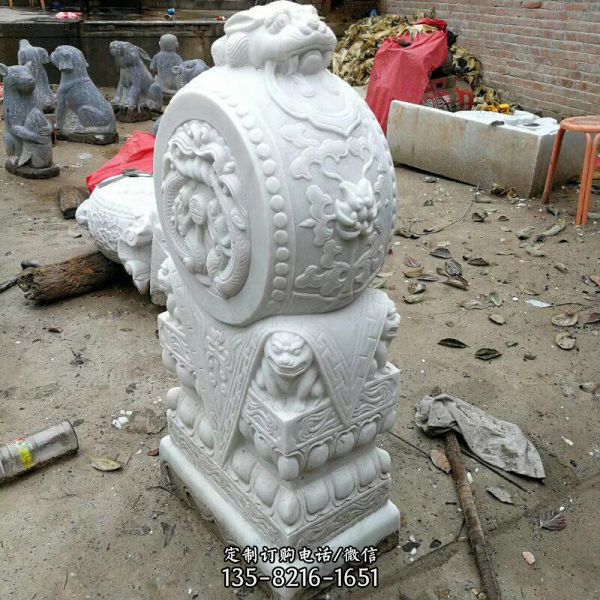 漢白玉石雕門口抱石墩貔貅雕塑