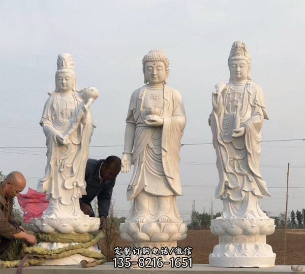 大理石石雕寺廟西方三圣雕塑