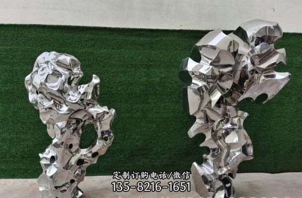 不銹鋼鏡面創意抽象景觀太湖石雕塑