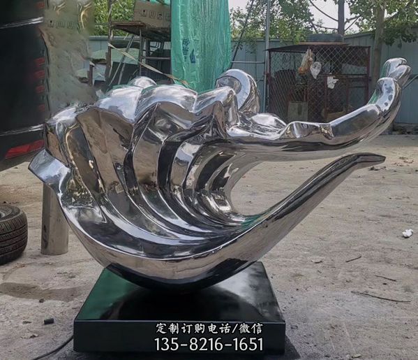 海邊個性創意不銹鋼鏡面海浪浪花雕塑