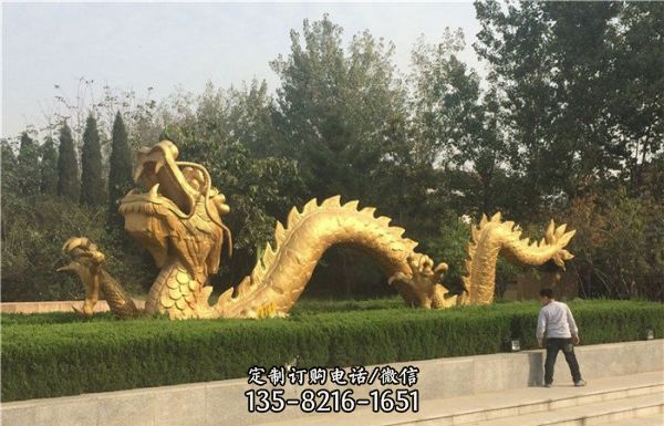 戶外大型仿真不銹鋼鎏金神獸龍雕塑